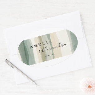 Aardtint Boho Retro Script Abstracte Golvende Lijn Ovale Sticker