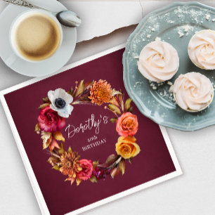 Aardtint Burgundy Herfstbloemen 40ste Verjaardag Servet