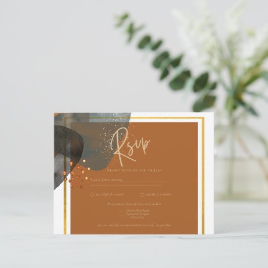 Aardtinten Bruiloft Terracotta Groen Goud Abstract Briefkaart (Staand voorkant)