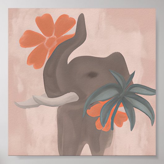 Aardtinten Olifant minimalistische kunst Poster (Voorkant)