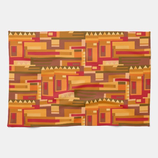 Aardtinten rood oranje bruin abstract patroon theedoek (Horizontaal)