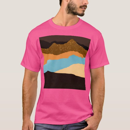 Aardtonen en Aqua Torn Deckled Mountain Landschap T-shirt (Voorkant)