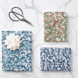 Aardtonen en blauwe camouflage design inpakpapier vel