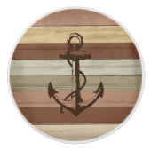 Aardtoon, kleurig hout, Nautische strips en anker Keramische Knop (Voorkant)