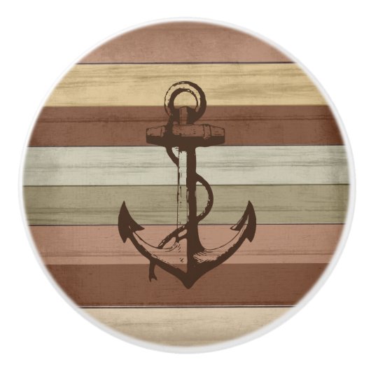 Aardtoon, kleurig hout, Nautische strips en anker Keramische Knop (Voorkant)