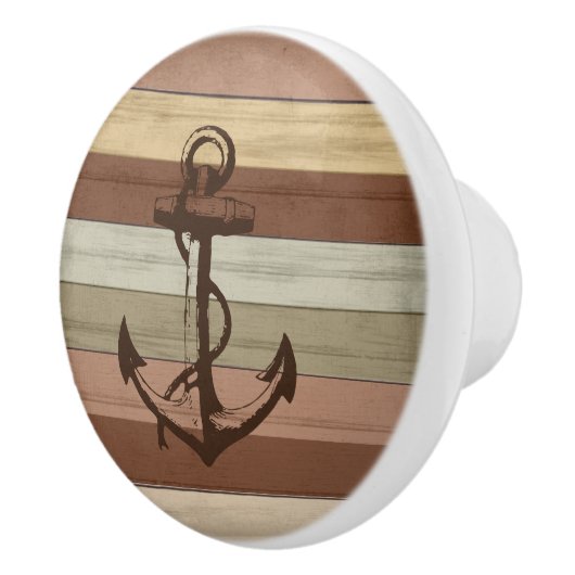 Aardtoon, kleurig hout, Nautische strips en anker Keramische Knop (Rechts)