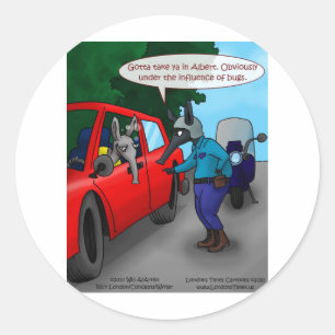Aardvark Autorijden Terwijl Gebugged Grappige T-sh Ronde Sticker