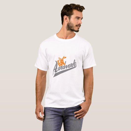 Aardvark Baseball Player Batting Text Mascot T-shirt (Voorkant volledig)