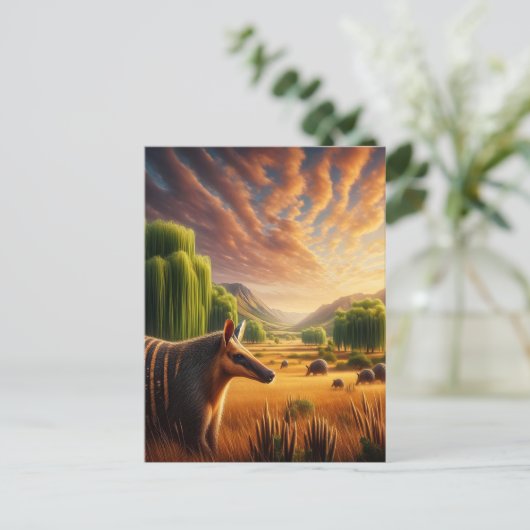 Aardvark in zonovergoten veld briefkaart (Staand voorkant)