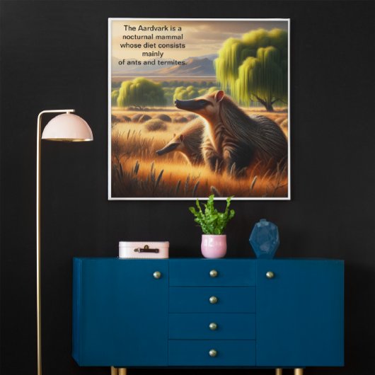 Aardvark Tranquil Harmony: Wildlife Duo in Meadow Poster