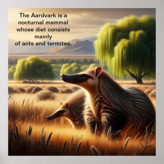 Aardvark Tranquil Harmony: Wildlife Duo in Meadow Poster (Voorkant)