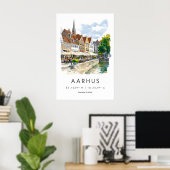 Aarhus Aquarel Vintage Reisposter Skiën Poster (Thuiskantoor)