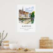 Aarhus Aquarel Vintage Reisposter Skiën Poster (Keuken)