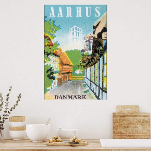 Aarhus Danmark Vintage Travel Poste Poster (Keuken)
