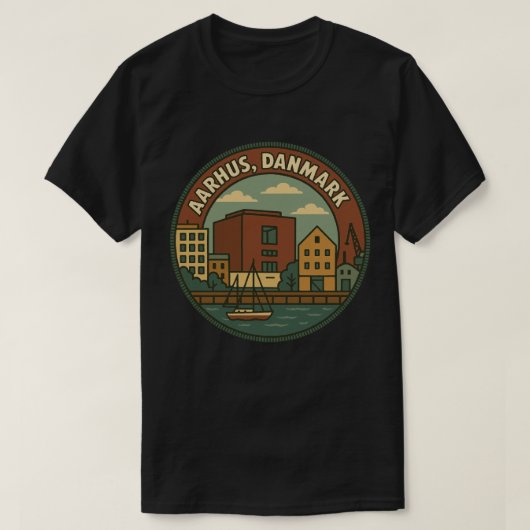Aarhus Denemarken Stadsgezicht T-shirt (Design voorkant)