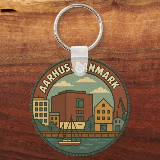 Aarhus Denmark Cityscape Sleutelhanger (Achterkant)