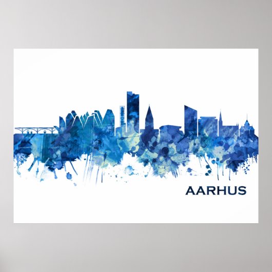 Aarhus Denmark Skyline Blue Poster (Voorkant)