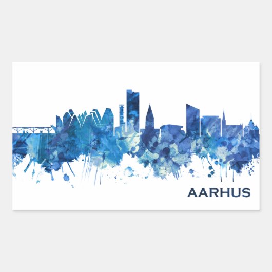Aarhus Denmark Skyline Blue Rechthoekige Sticker (Voorkant)