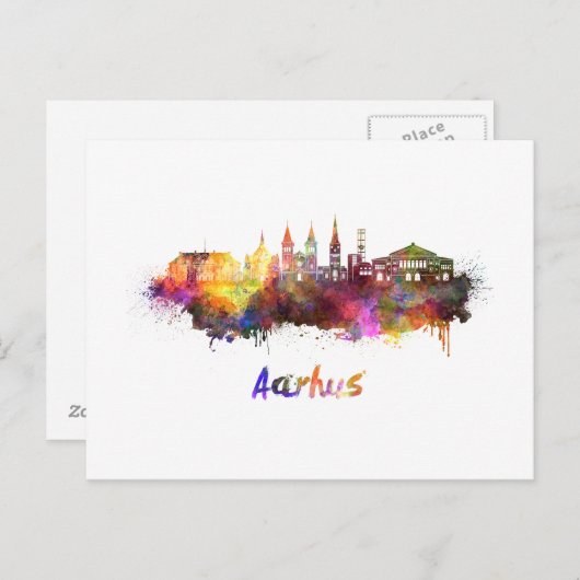 Aarhus skyline in waterverf briefkaart (Voorkant / Achterkant)