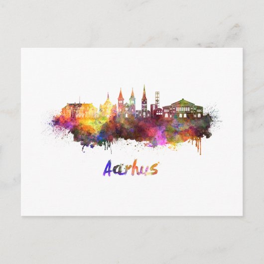 Aarhus skyline in waterverf briefkaart (Voorkant)