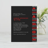 Aaron Cool Modern Bar Mitzvah Invitation Red Black Kaart (Staand voorkant)