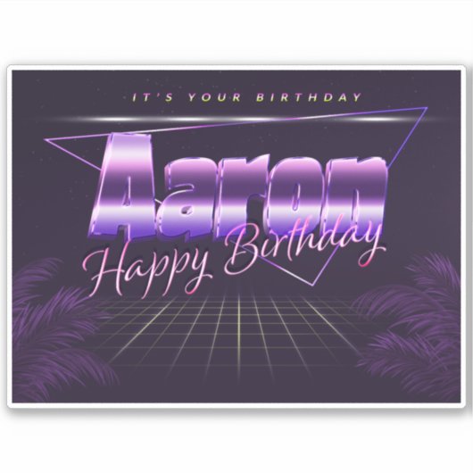 Aaron Name Vorname lila retro Sticker Geburtstag (Voorkant)