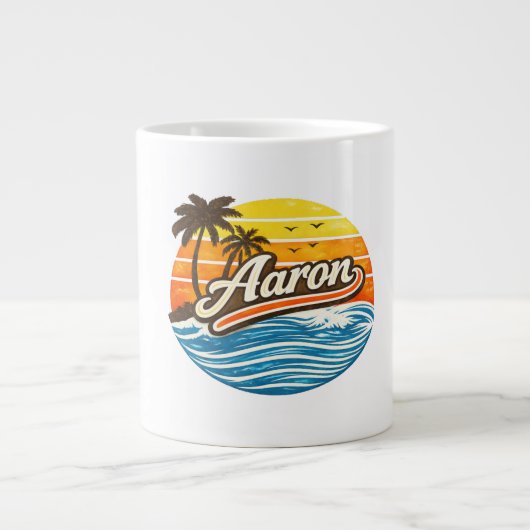 Aaron Retro Zonsondergang Naamontwerp Grote Koffiekop (Voorkant)