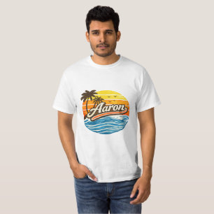 Aaron Retro Zonsondergang Naamontwerp T-shirt