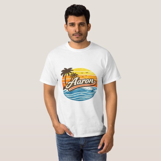 Aaron Retro Zonsondergang Naamontwerp T-shirt (Voorkant volledig)