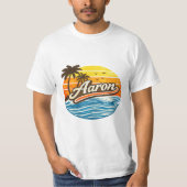 Aaron Retro Zonsondergang Naamontwerp T-shirt (Voorkant)