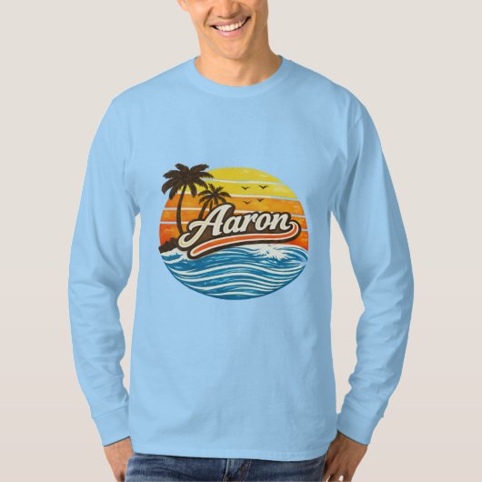 Aaron Retro Zonsondergang Naamontwerp T-shirt (Voorkant)