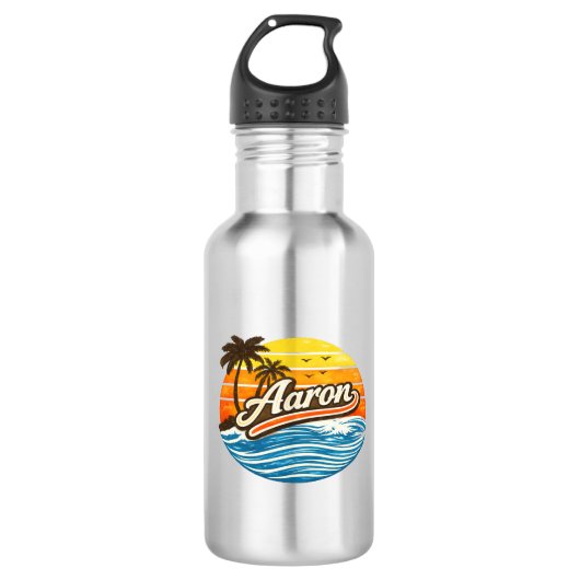 Aaron Retro Zonsondergang Naamontwerp Waterfles (Voorkant)
