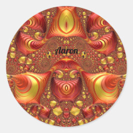 AARON ~ Rood Bruin Geel Fractal Design ~ Ronde Sticker