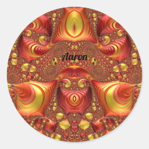 AARON ~ Rood Bruin Geel Fractal Design ~ Ronde Sticker