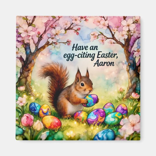 AARON ~ Squirrel collecting Easter Eggs ~  Magnet (Voorkant)
