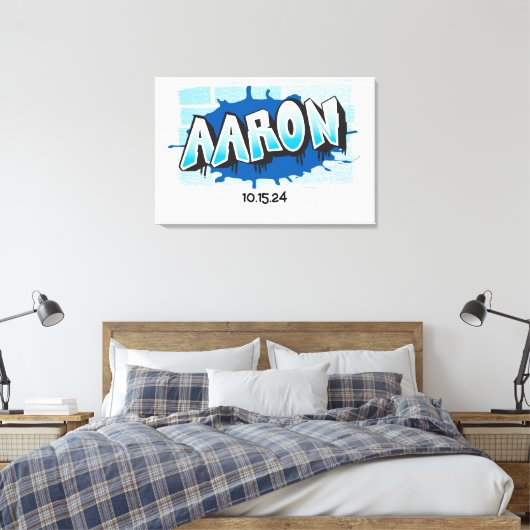 Aaron Uw Graffiti Naam Brick Muur Inlogbord Canvas Afdruk (Insitu (Slaapkamer))
