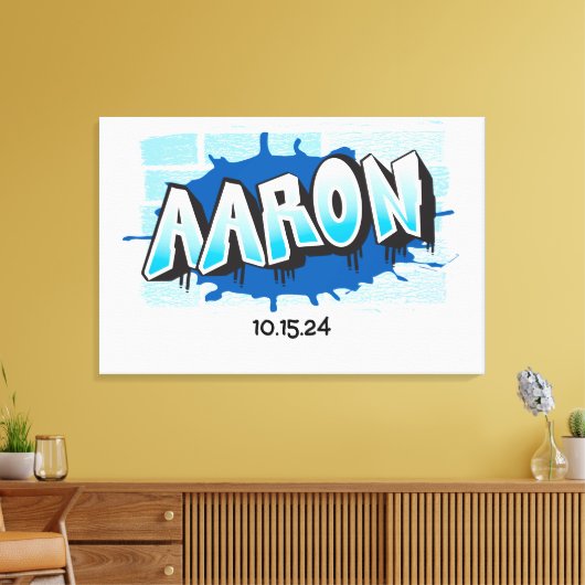 Aaron Uw Graffiti Naam Brick Muur Inlogbord Canvas Afdruk (Insitu (Woonkamer))