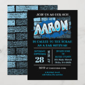 Aaron Your Graffiti Name Brick Wall Bar Mitzvah Kaart (Voorkant / Achterkant)