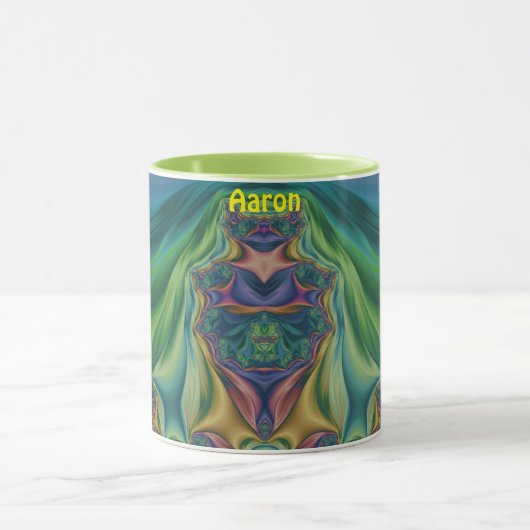 AARON ~ Zany 3D Fractal ~ Paarse Groen Gele Mok (Midden)