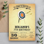Aartsaarster Birthday Kaart<br><div class="desc">Verrijk je gasten van deze feestelijke feestdag met een boogzoekend doel en pijlen met moderne typografie tegen een beige achtergrond. Voeg eenvoudig uw gebeurtenisdetails op deze makkelijk te gebruiken sjabloon toe om het één-van-een-soort uitnodiging te maken. Knip de kaart om een nette houtextuur op de achterkant van de kaart te...</div>