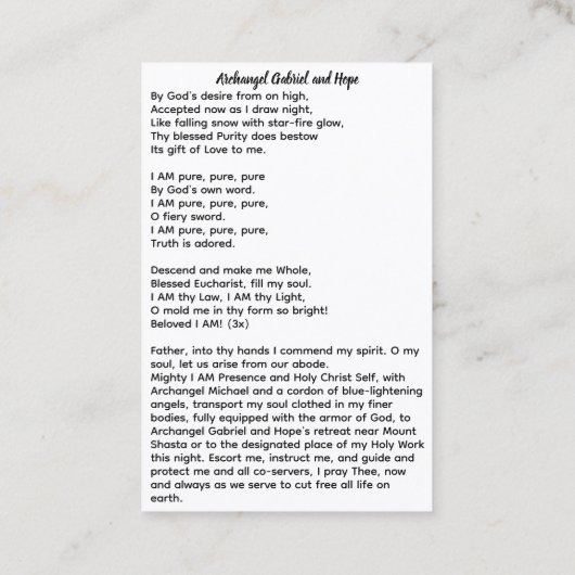 Aartsengel Gabriël en Hoop Visitekaartje (Achterkant)