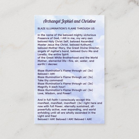 Aartsengel Jofiel en Christine Visitekaartje (Achterkant)