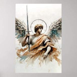 Aartsengel Michaël Aquarel Christelijke Engel Kuns Poster