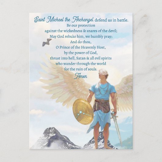 Aartsengel Michael Bescherming Moed Blauw Gebed Briefkaart (Voorkant)