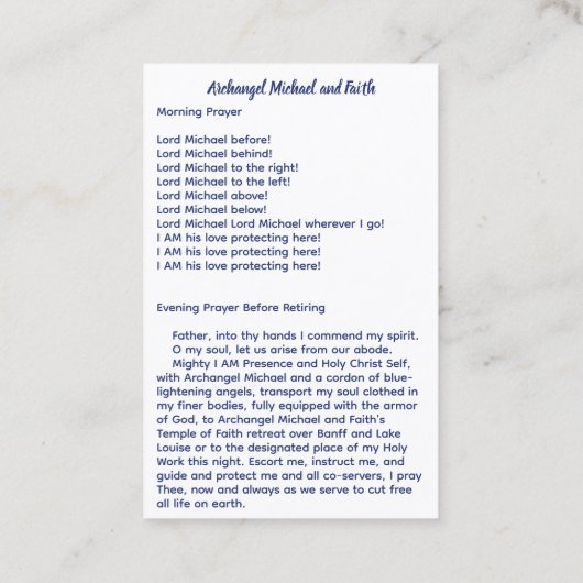 Aartsengel Michaël en het geloof Visitekaartje (Achterkant)