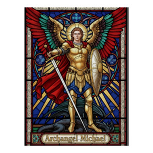 Aartsengel Michaël - Kleurrijke Gebrandschilderde  Perfect Poster