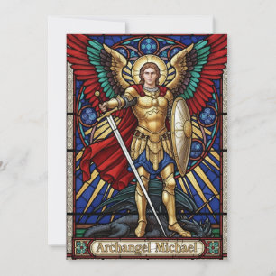 Aartsengel Michaël - Kleurrijke Glas-in-Lood Engel Bedankkaart