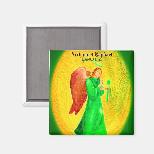 Aartsengel Raphael Vierkante Magneet (Voorkant / Achterkant)