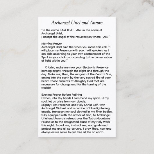 Aartsengel Uriël en Aurora Visitekaartje (Achterkant)