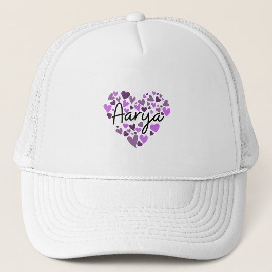 Aarya, paarse harten trucker pet (Voorkant)